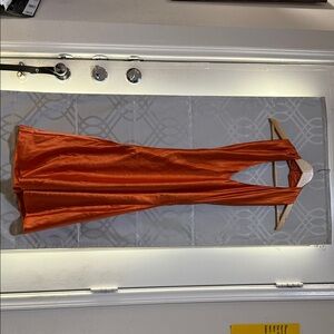 Satin Orange Halter Maxi Dress